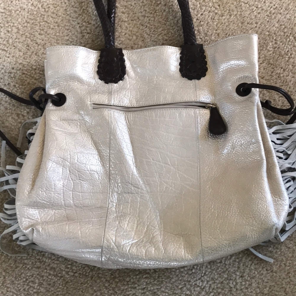 Chi by Falchi fringe metallic leather bag EUC - Picture 8 of 8